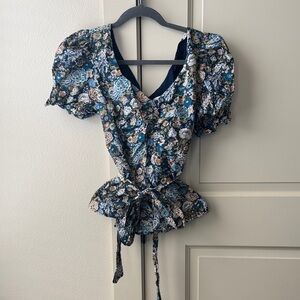 ANTONIO MELANI Blue Floral Puff Sleeve Blouse